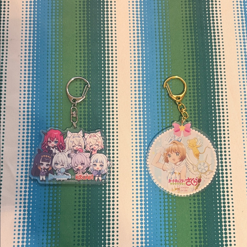 Hololive & Cardcaptor Sakura Acrylic Keychains - Pink, White, Gold Accents